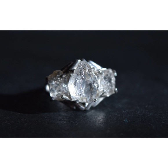 Raw Diamond Engagement Ring Unique Gemstone Sterling Silver Size 4 5 6 7… - Picture 2 of 10